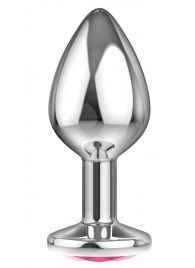 Большая серебристая анальная пробка Diamond Pink Sparkle Large с розовым кристаллом - 8 см. - Lola Games - купить с доставкой в Балашихе