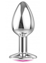 Малая серебристая анальная пробка Diamond Pink Sparkle Small с розовым кристаллом - 7 см. - Lola Games - купить с доставкой в Балашихе