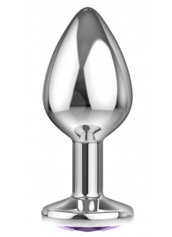 Малая серебристая анальная пробка Diamond Purple Sparkle Small с фиолетовым кристаллом - 7 см. - Lola Games - купить с доставкой в Балашихе