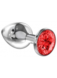 Большая серебристая анальная пробка Diamond Red Sparkle Large с красным кристаллом - 8 см. - Lola Games - купить с доставкой в Балашихе