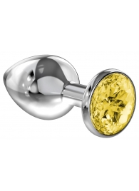 Большая серебристая анальная пробка Diamond Yellow Sparkle Large с жёлтым кристаллом - 8 см. - Lola Games - купить с доставкой в Балашихе
