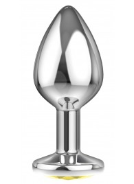 Малая серебристая анальная пробка Diamond Yellow Sparkle Small с жёлтым кристаллом - 7 см. - Lola Games - купить с доставкой в Балашихе