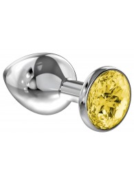 Малая серебристая анальная пробка Diamond Yellow Sparkle Small с жёлтым кристаллом - 7 см. - Lola Games - купить с доставкой в Балашихе