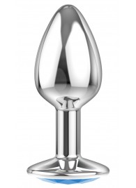 Малая серебристая анальная пробка Diamond Light blue Sparkle Small с голубым кристаллом - 7 см. - Lola Games - купить с доставкой в Балашихе