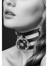 Чёрный тройной чокер с большим кольцом - Bijoux Pour Toi - купить с доставкой в Балашихе
