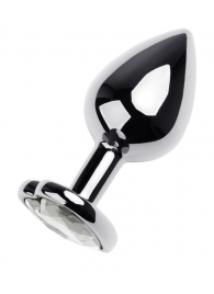 Серебристая анальная пробка с прозрачным кристаллом-сердцем - 8 см. - ToyFa - купить с доставкой в Балашихе