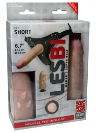 Телесный поясной страпон LESBI с вагинальной пробкой - 17 см. - LOVETOY (А-Полимер) - купить с доставкой в Балашихе