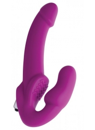 Ярко-розовый безремневой вибрострапон Evoke Vibrating Strapless Silicone Strap-on Dildo - XR Brands - купить с доставкой в Балашихе