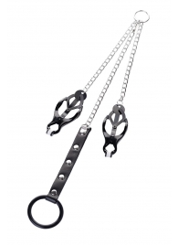 Черно-серебристые зажимы для сосков с кольцом для пениса TOYFA Metal - ToyFa - купить с доставкой в Балашихе