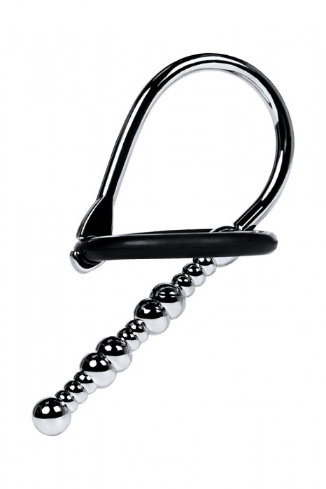 Серебристый уретральный плаг-бусины TOYFA Metal с мягким фиксириющим кольцом - ToyFa - купить с доставкой в Балашихе