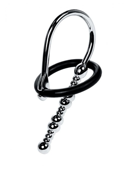 Серебристый уретральный плаг-бусины TOYFA Metal с мягким фиксириющим кольцом - ToyFa - купить с доставкой в Балашихе