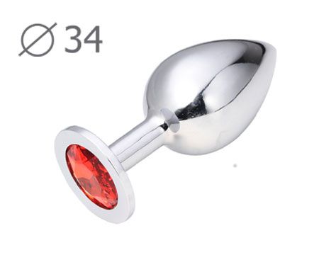 Коническая серебристая анальная втулка с красным кристаллом - 8,2 см. - Anal Jewelry Plug - купить с доставкой в Балашихе
