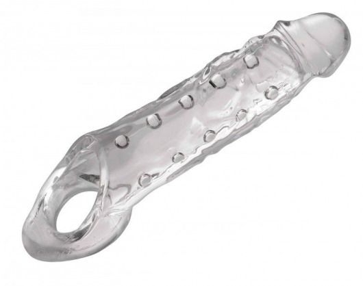 Прозразная закрытая насадка на пенис с поддержкой мошонки Clearly Ample Penis Enhancer - 22 см. - XR Brands - в Балашихе купить с доставкой