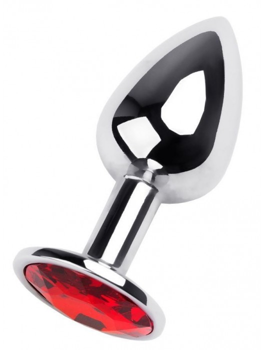 Маленькая коническая серебристая анальная пробка с красным кристаллом - 7 см. - ToyFa - купить с доставкой в Балашихе