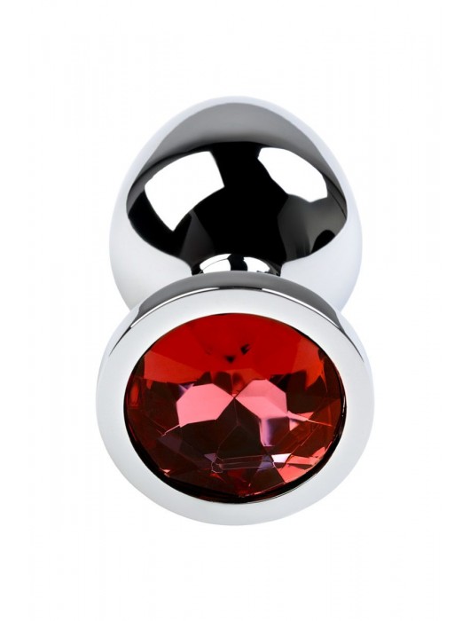 Серебристая коническая анальная пробка с красным кристаллом - 8 см. - ToyFa - купить с доставкой в Балашихе
