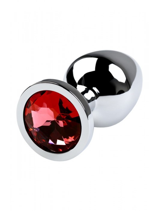 Серебристая коническая анальная пробка с красным кристаллом - 8 см. - ToyFa - купить с доставкой в Балашихе