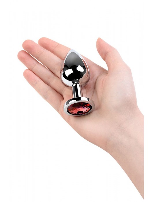 Серебристая коническая анальная пробка с красным кристаллом - 8 см. - ToyFa - купить с доставкой в Балашихе