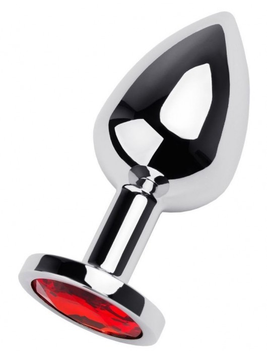 Серебристая коническая анальная пробка с красным кристаллом - 8 см. - ToyFa - купить с доставкой в Балашихе