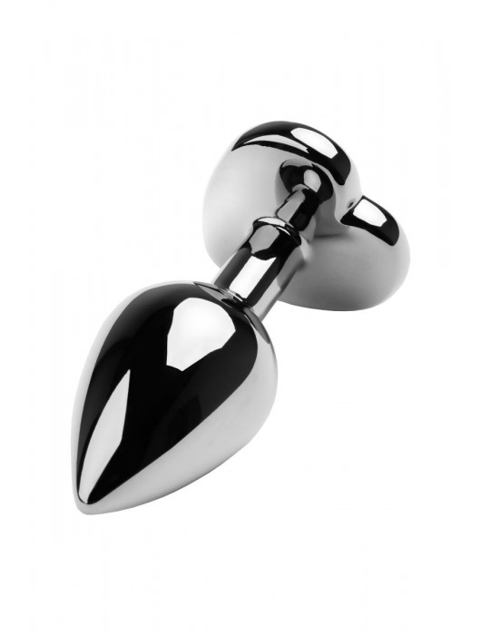 Серебристая коническая анальная пробка с красным кристаллом-сердечком - 7 см. - ToyFa - купить с доставкой в Балашихе