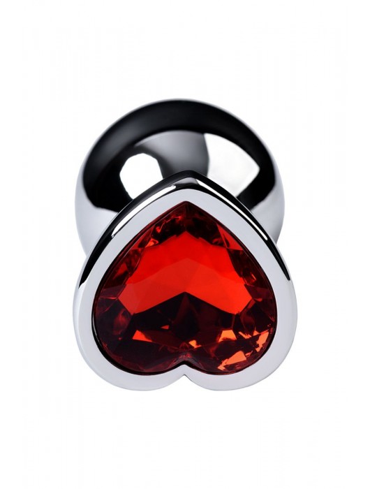 Серебристая коническая анальная пробка с красным кристаллом-сердечком - 7 см. - ToyFa - купить с доставкой в Балашихе