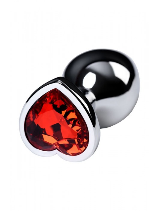 Серебристая коническая анальная пробка с красным кристаллом-сердечком - 7 см. - ToyFa - купить с доставкой в Балашихе