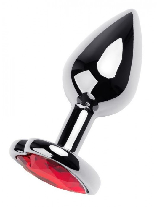 Серебристая коническая анальная пробка с красным кристаллом-сердечком - 7 см. - ToyFa - купить с доставкой в Балашихе