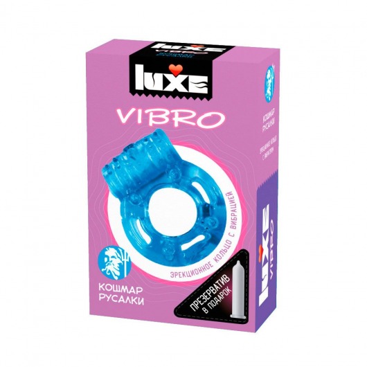 Голубое эрекционное виброкольцо Luxe VIBRO  Кошмар русалки  + презерватив - Luxe - в Балашихе купить с доставкой