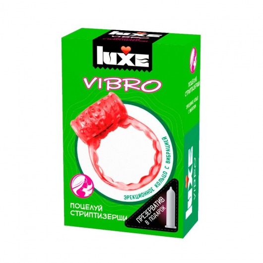 Розовое эрекционное виброкольцо Luxe VIBRO  Поцелуй стриптизёрши  + презерватив - Luxe - в Балашихе купить с доставкой