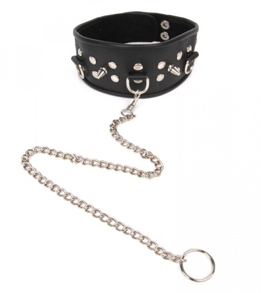 Черный ошейник с шипами и металлическим поводком-цепочкой - Notabu - купить с доставкой в Балашихе