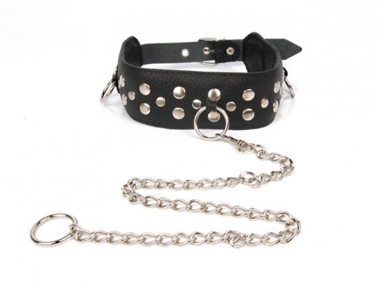 Черный ошейник с заклепками с металлическим поводком-цепочкой - Notabu - купить с доставкой в Балашихе