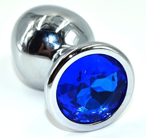 Серебристая анальная пробка из нержавеющей стали с синим кристаллом - 8,5 см. - Kanikule - купить с доставкой в Балашихе