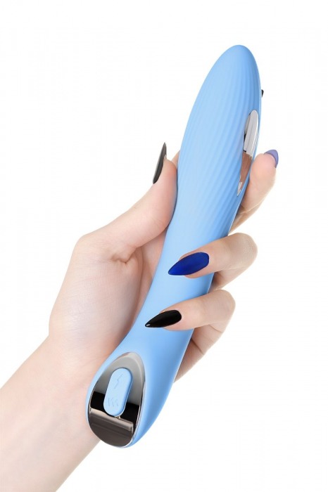 Голубой силиконовый вибратор с электростимуляцией TESLA G-POINT - 21 см. - ToyFa - купить с доставкой в Балашихе