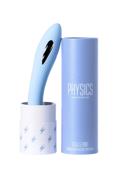 Голубой силиконовый вибратор с электростимуляцией TESLA G-POINT - 21 см. - ToyFa - купить с доставкой в Балашихе