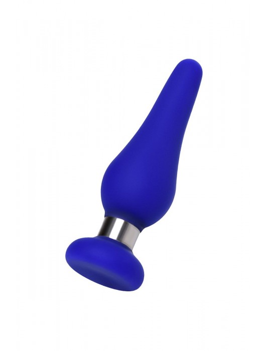 Синяя силиконовая анальная втулка с ограничителем - 10 см. - ToyFa