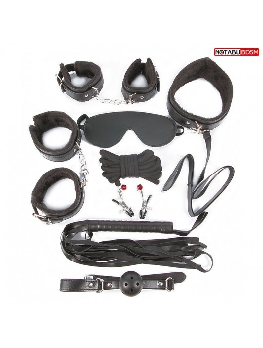 Большой игровой набор БДСМ: наручники, оковы, маска, кляп, плеть, ошейник с поводком, верёвка, зажимы для сосков - Notabu - купить с доставкой в Балашихе