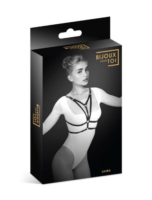 Черная упряжь на грудь Laura - Bijoux Pour Toi - купить с доставкой в Балашихе