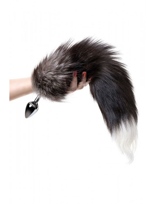 Серебристая металлическая анальная втулка с хвостом чернобурой лисы - размер S - ToyFa - купить с доставкой в Балашихе