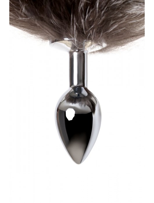 Серебристая металлическая анальная втулка с хвостом чернобурой лисы - размер S - ToyFa - купить с доставкой в Балашихе