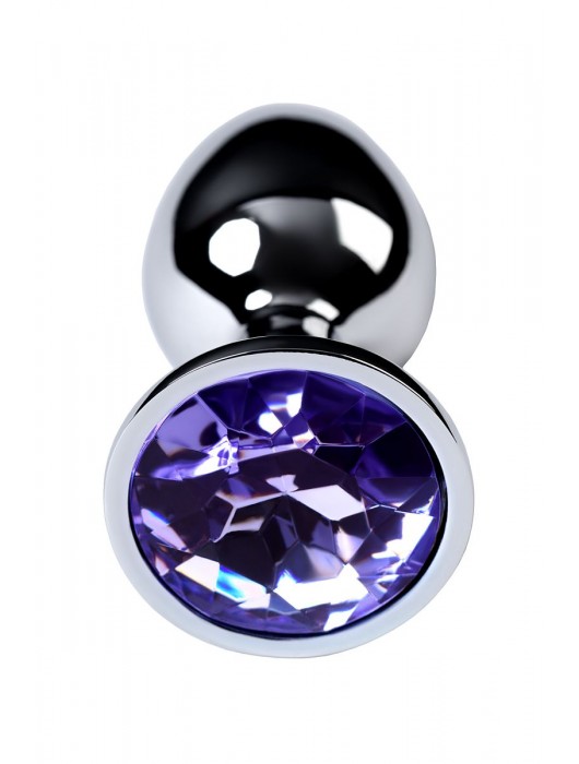 Серебристая конусовидная анальная пробка с фиолетовым кристаллом - 7 см. - ToyFa - купить с доставкой в Балашихе