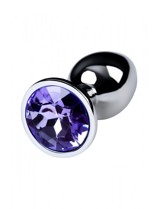 Серебристая конусовидная анальная пробка с фиолетовым кристаллом - 7 см. - ToyFa - купить с доставкой в Балашихе