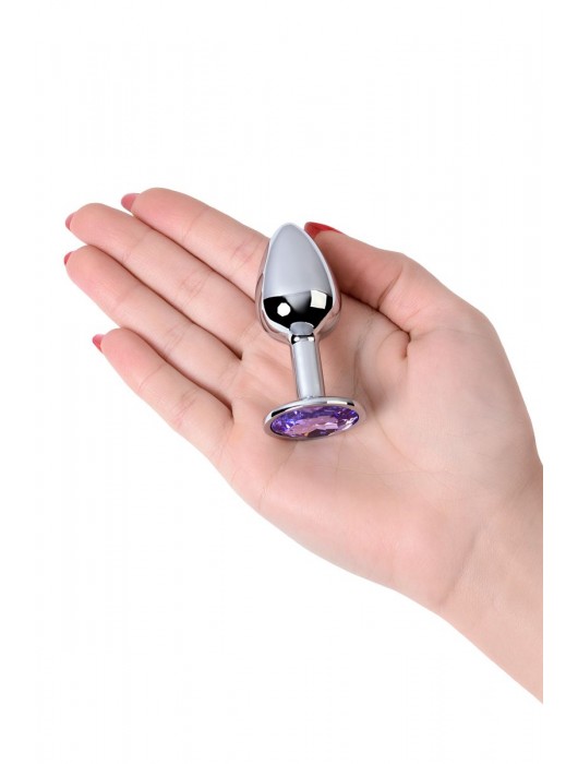 Серебристая конусовидная анальная пробка с фиолетовым кристаллом - 7 см. - ToyFa - купить с доставкой в Балашихе
