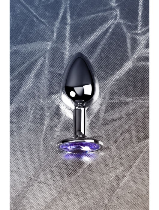 Серебристая конусовидная анальная пробка с фиолетовым кристаллом - 7 см. - ToyFa - купить с доставкой в Балашихе