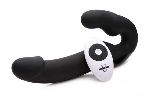 Черный безремневой страпон Urge Silicone Strap On с пультом ДУ - 24 см. - XR Brands - купить с доставкой в Балашихе
