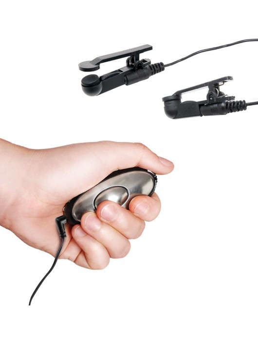 Черные электрические зажимы для сосков Shock Therapy Nipple Clamps - Pipedream - купить с доставкой в Балашихе