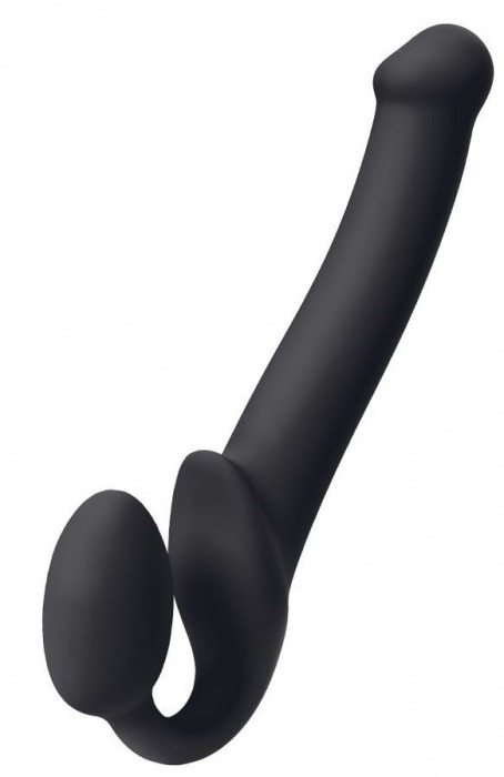 Черный безремневой страпон Silicone Bendable Strap-On M - Strap-on-me - купить с доставкой в Балашихе