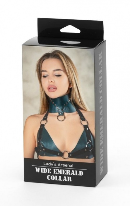 Изумрудный широкий ошейник Ladys Arsenal с заклепками - БДСМ Арсенал - купить с доставкой в Балашихе