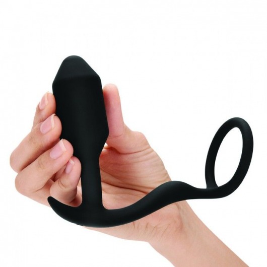 Черное эрекционное кольцо с анальным плагом Snug   Tug - b-Vibe - в Балашихе купить с доставкой