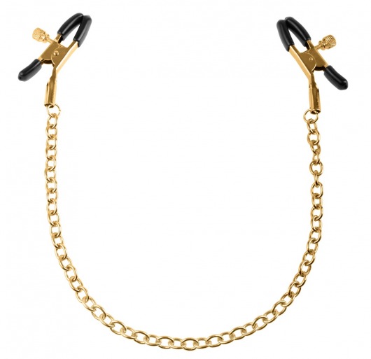 Чёрные с золотом зажимы на соски Gold Chain Nipple Clamps - Pipedream - купить с доставкой в Балашихе
