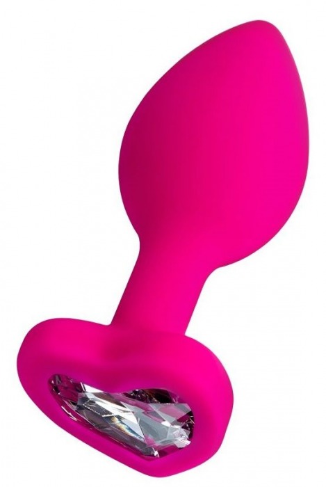 Розовая анальная втулка Diamond Heart с прозрачным кристаллом - 7 см. - ToyFa - купить с доставкой в Балашихе