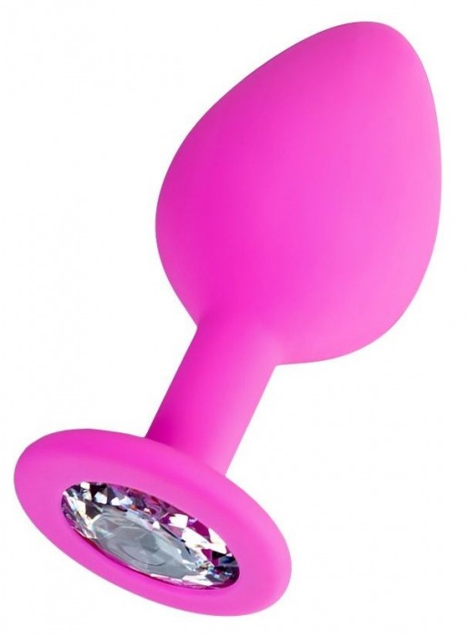 Розовая анальная втулка Brilliant с прозрачным кристаллом - 8 см. - ToyFa - купить с доставкой в Балашихе